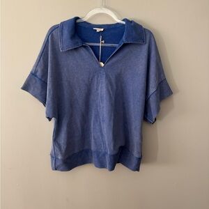 JODIFL Washed Indigo Short-Sleeve Collared Pullover
